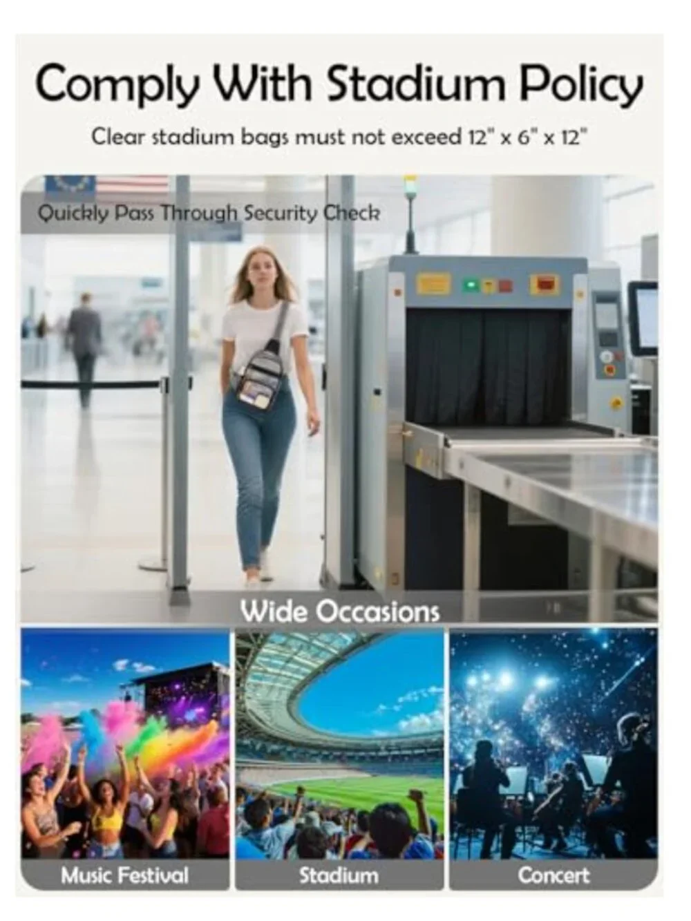 Clear Crossbody Purse Stadium Approved Sling Backpack PVC Waterproof Adjustable